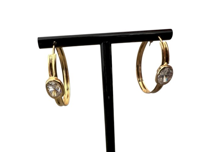 Paire de boucles d’oreilles créoles et cristal en or 18 carats vintage 6,2 grs