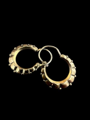 Paire de boucles d’oreilles créoles plaqué or vintage ancienne Art Deco 1930