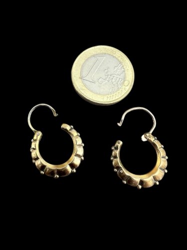 Paire de boucles d’oreilles créoles plaqué or vintage ancienne Art Deco 1930