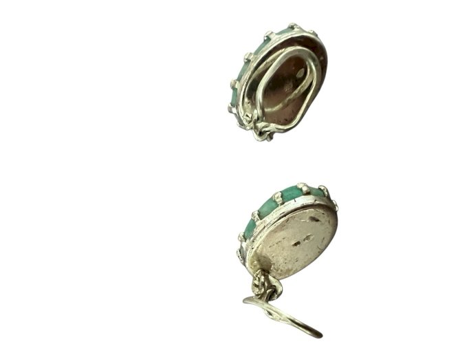 Paire de boucles d’oreilles vintage vers 1970 argent massif 835 Serti Amazonite
