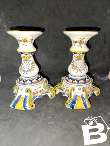 paire de bougeoir ancien marque val andre decor breton en bon etat