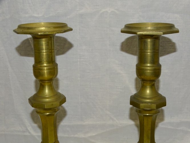 -PAIRE de BOUGEOIRS BAROQUE XXe BRONZE ou LAITON déco BOUGIE COLLECTION     D