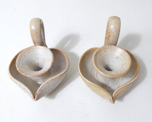 paire de bougeoirs en grès vintage