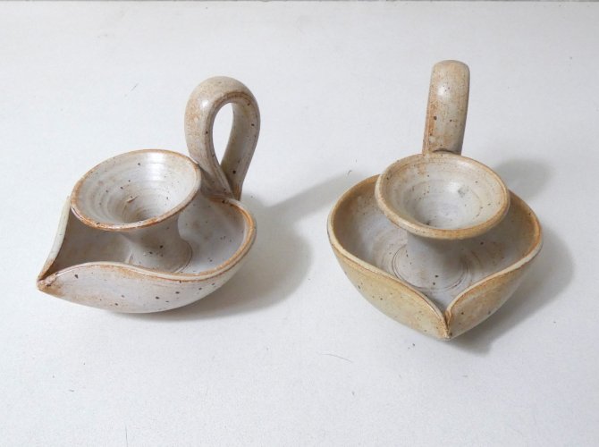 paire de bougeoirs en grès vintage