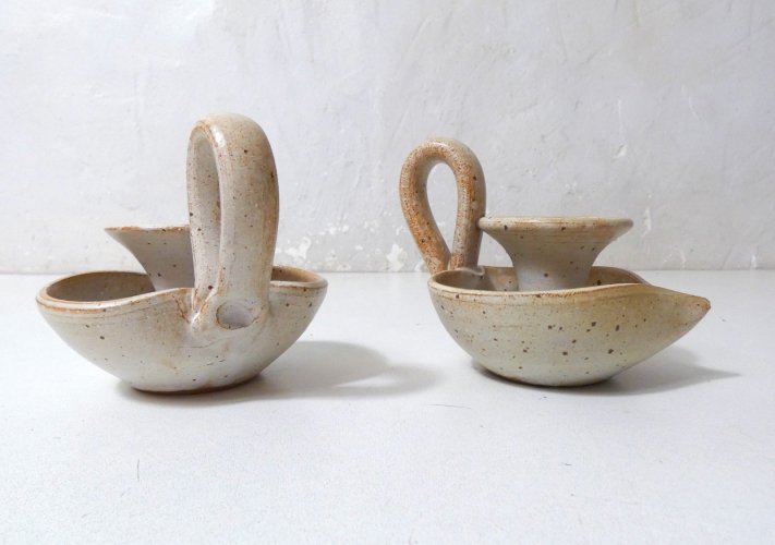 paire de bougeoirs en grès vintage