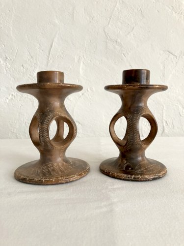 Paire de bougeoirs en stéatite, Kenya