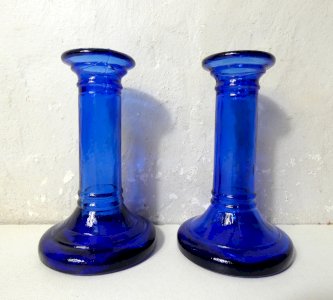 vintage cobalt blue glass candle holders