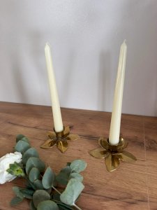 Pair of brass flower candlesticks