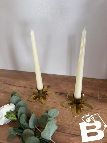 Paire de bougeoirs fleurs laiton