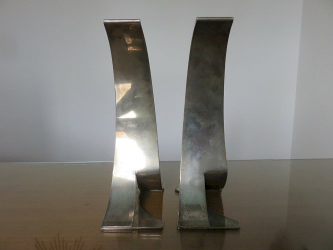 PAIRE DE BOUGEOIRS SCANDINAVES SIGNES EN METAL ARGENTE ANNEES 70 80 VINTAGE