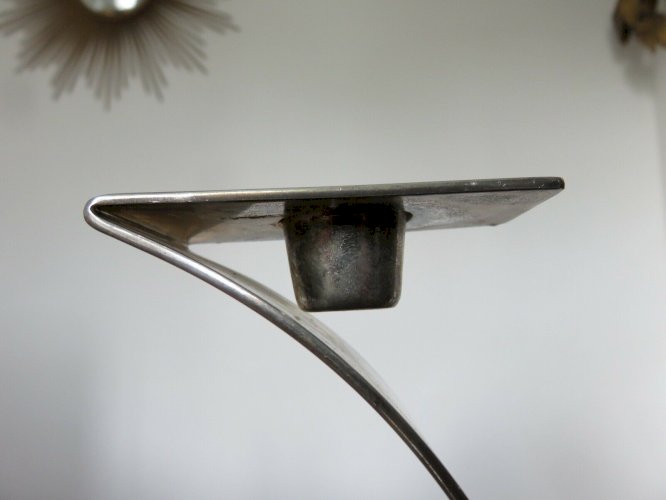 PAIRE DE BOUGEOIRS SCANDINAVES SIGNES EN METAL ARGENTE ANNEES 70 80 VINTAGE