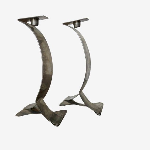 PAIRE DE BOUGEOIRS SCANDINAVES SIGNES EN METAL ARGENTE ANNEES 70 80 VINTAGE
