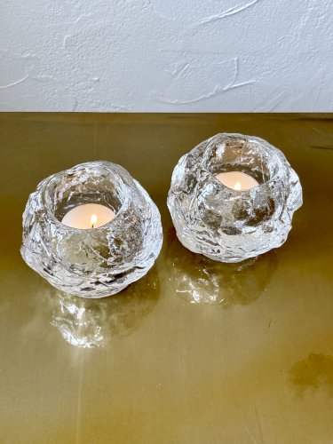 Paire de bougeoirs « Snowball » – Ann Wolff pour Kosta Boda, Suède (1973)