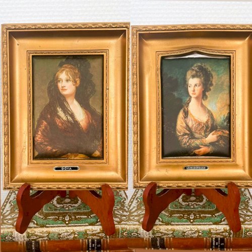 Paire de cadres, peinture sur soie