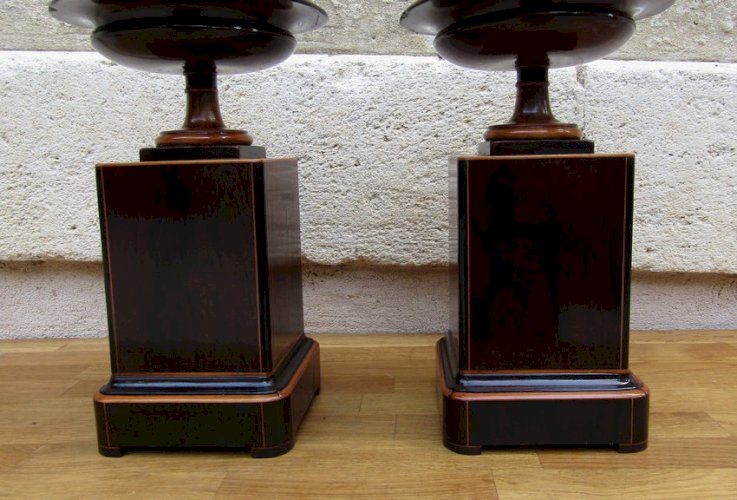 Paire de cassolettes CHARLES X palissandre et citronnier époque XIX  