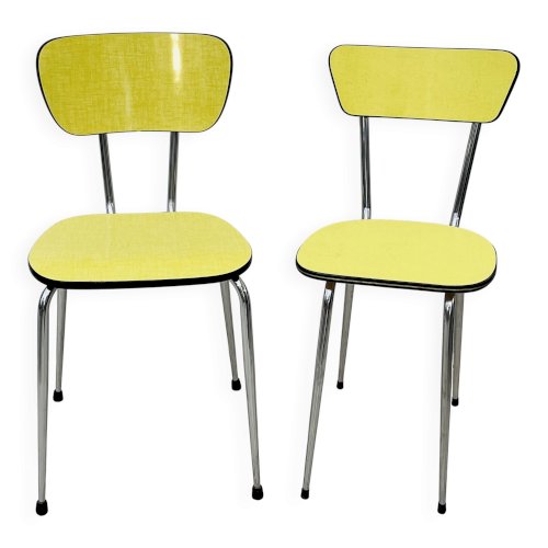 Paire de chaises en formica jaune et chrome vintage