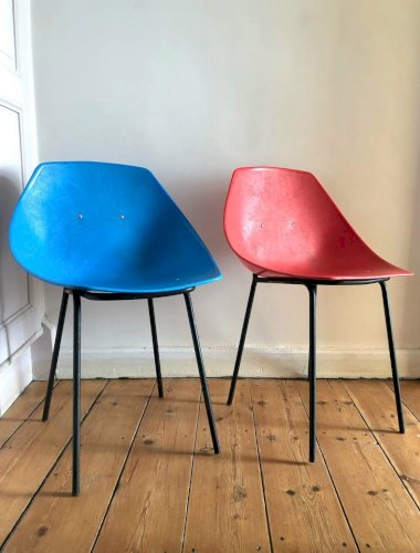 Paire de chaises vintage Pierre Guariche Meurop, meubles sièges anciens