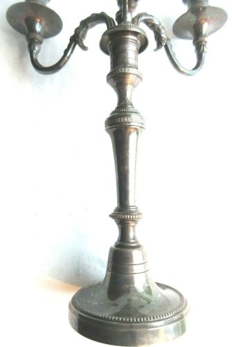 Paire de chandeliers à 3 bras et 3 bougeoirs, bronze argenté signé CHRYSALIA 20