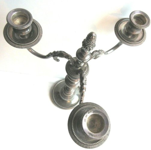 Paire de chandeliers à 3 bras et 3 bougeoirs, bronze argenté signé CHRYSALIA 20