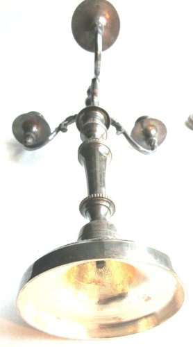 Paire de chandeliers à 3 bras et 3 bougeoirs, bronze argenté signé CHRYSALIA 20