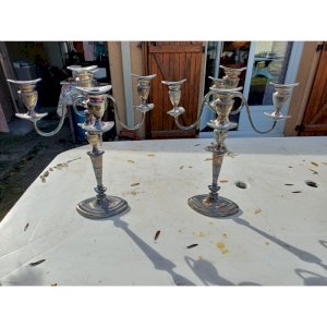 Paire de Chandeliers en Métal Argenté