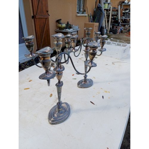 Paire de Chandeliers en Métal Argenté
