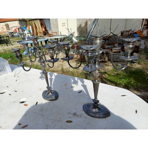 Paire de Chandeliers en Métal Argenté