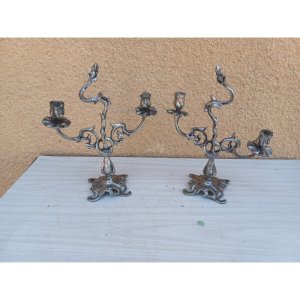 Pair of Silver-Plated Metal Candle Holders