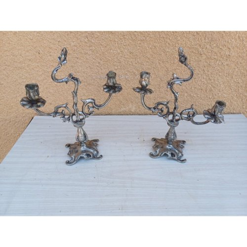 Paire de Chandeliers Métal Argenté