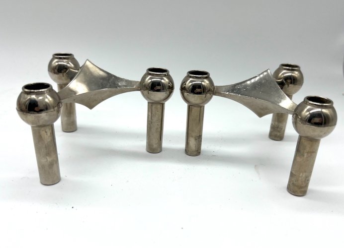 Paire de chandeliers modulables design Nagel – Métal chromé – Allemagne, 70''