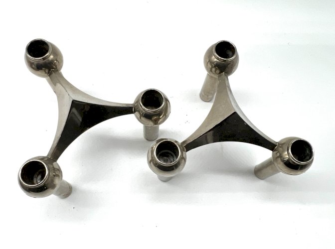 Paire de chandeliers modulables design Nagel – Métal chromé – Allemagne, 70''