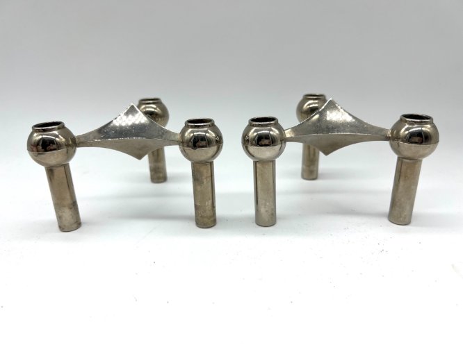 Paire de chandeliers modulables design Nagel – Métal chromé – Allemagne, 70''