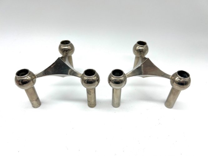 Paire de chandeliers modulables design Nagel – Métal chromé – Allemagne, 70''