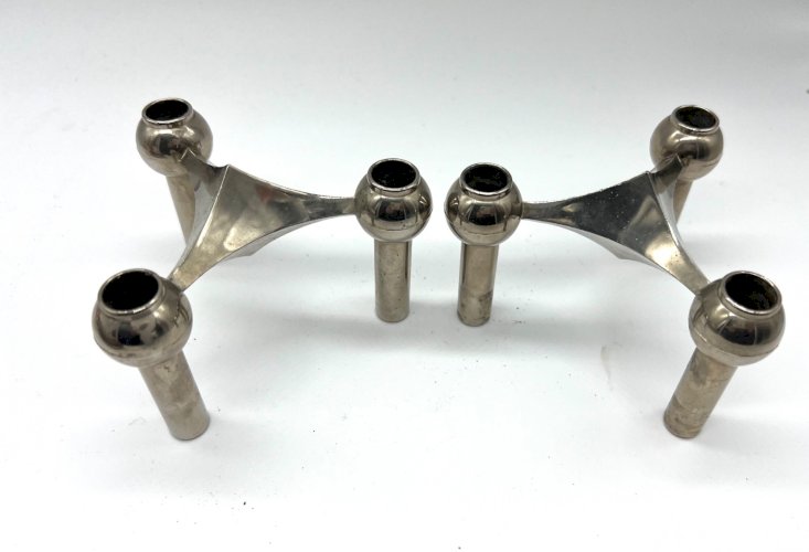 Paire de chandeliers modulables design Nagel – Métal chromé – Allemagne, 70''