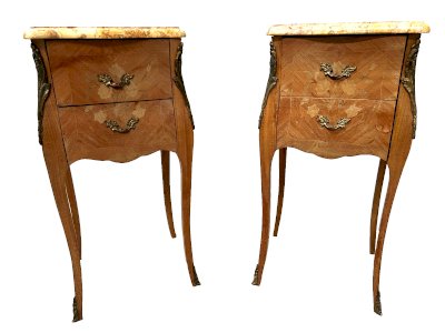 Paire de chevets marqueté de style Louis XV Dessus marbre XX siècle