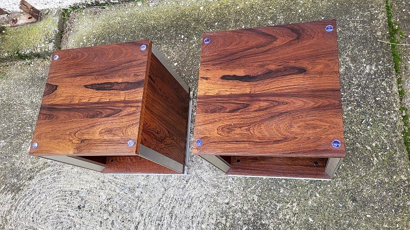 PAIRE DE CHEVETS VINTAGE ALUMINIUM ET BOIS