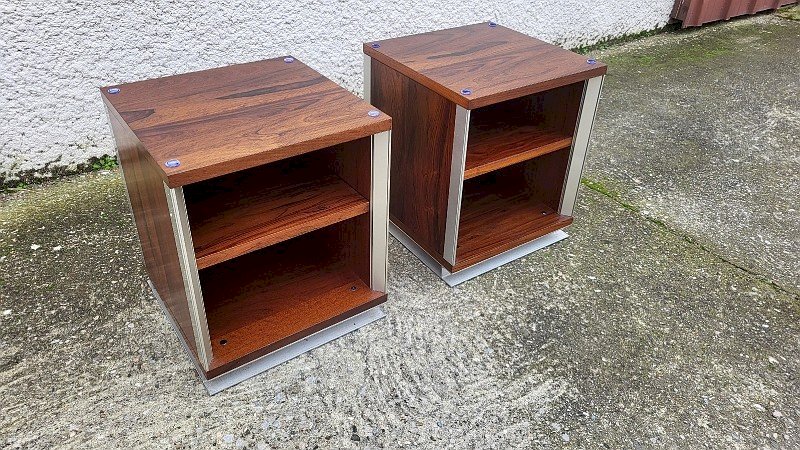 PAIRE DE CHEVETS VINTAGE ALUMINIUM ET BOIS