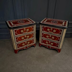 Paire de commodes maison Jansen vers 1960 poignées en bronze L9501