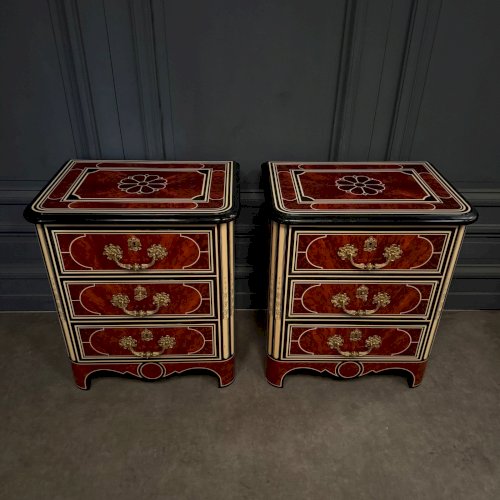 Paire de commodes maison Jansen vers 1960 poignées en bronze L9501
