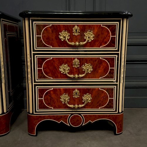 Paire de commodes maison Jansen vers 1960 poignées en bronze L9501