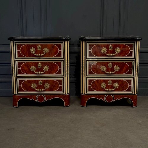 Paire de commodes maison Jansen vers 1960 poignées en bronze L9501