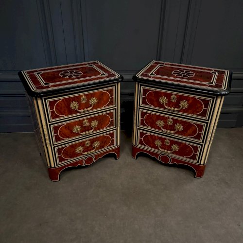 Paire de commodes maison Jansen vers 1960 poignées en bronze L9501