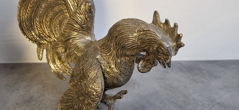 PAIRE DE COQS EN METAL ARGENTE