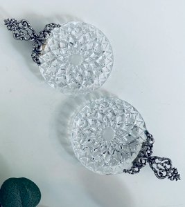 Paire de Coupelles Beurriers Vintage Verre et Poignées Baroque en Étain / Métal