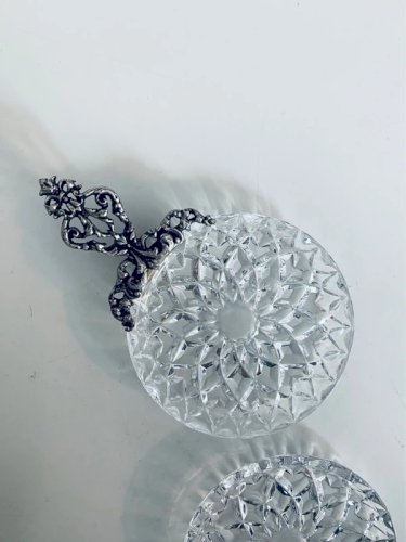 Paire de Coupelles Beurriers Vintage Verre et Poignées Baroque en Étain / Métal