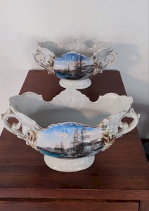 Paire de coupes faïence ancienne "St-Valery-sur-Somme" 1930