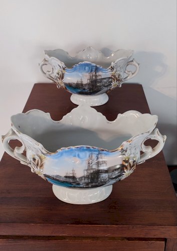 Paire de coupes faïence ancienne "St-Valery-sur-Somme" 1930