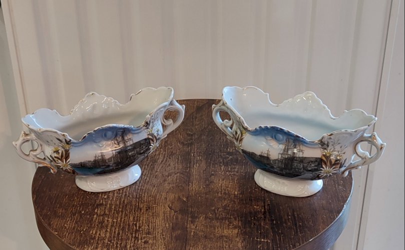 Paire de coupes faïence ancienne "St-Valery-sur-Somme" 1930