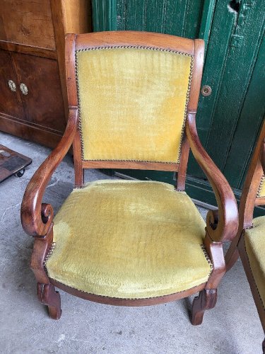 PAIRE DE FAUTEUILS A CROSSE RESTAURATION EN ACAJOU DU XIX ème SIECLE