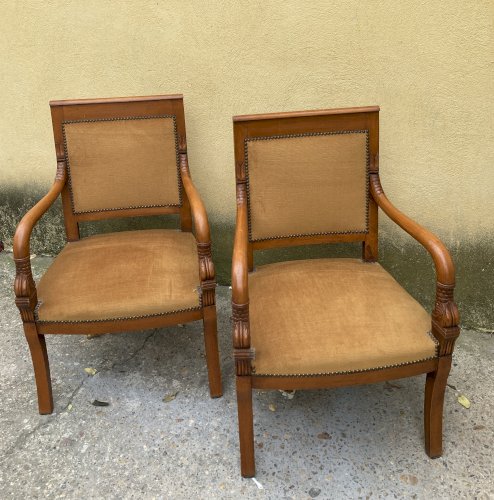 Paire de fauteuils - classique - couleur moutarde 